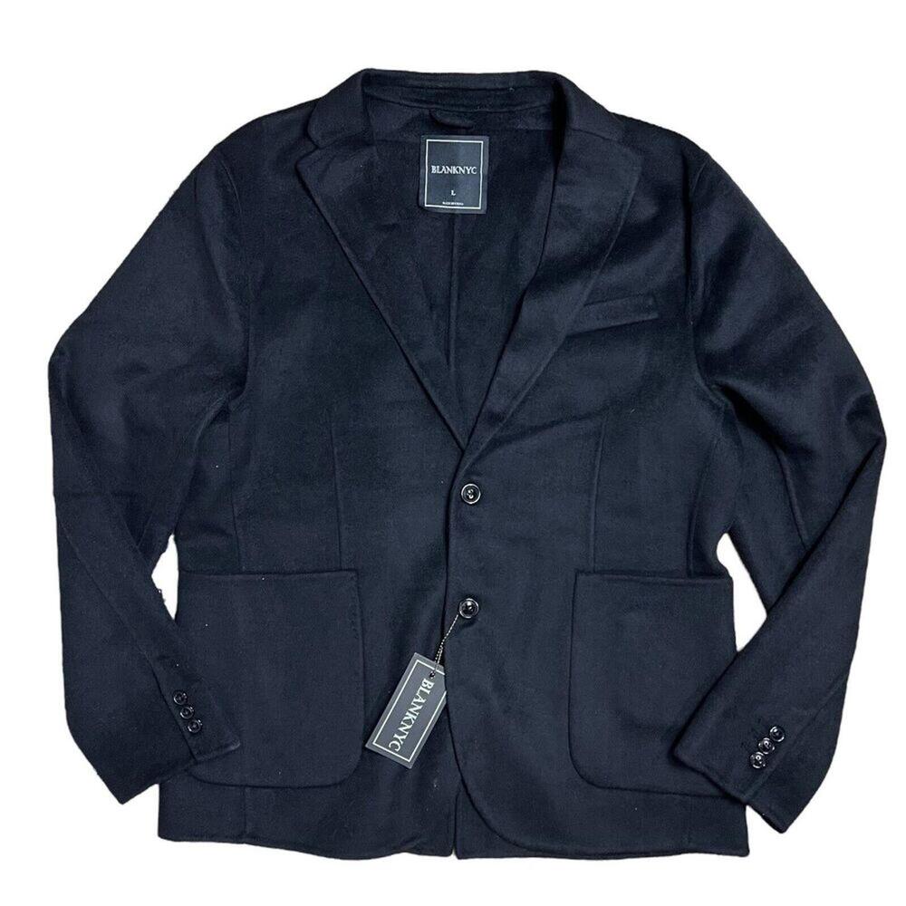 Blank NYC Blazer Mens L Black Wool Blend Lightweight Modern Jacket Preppy Casual